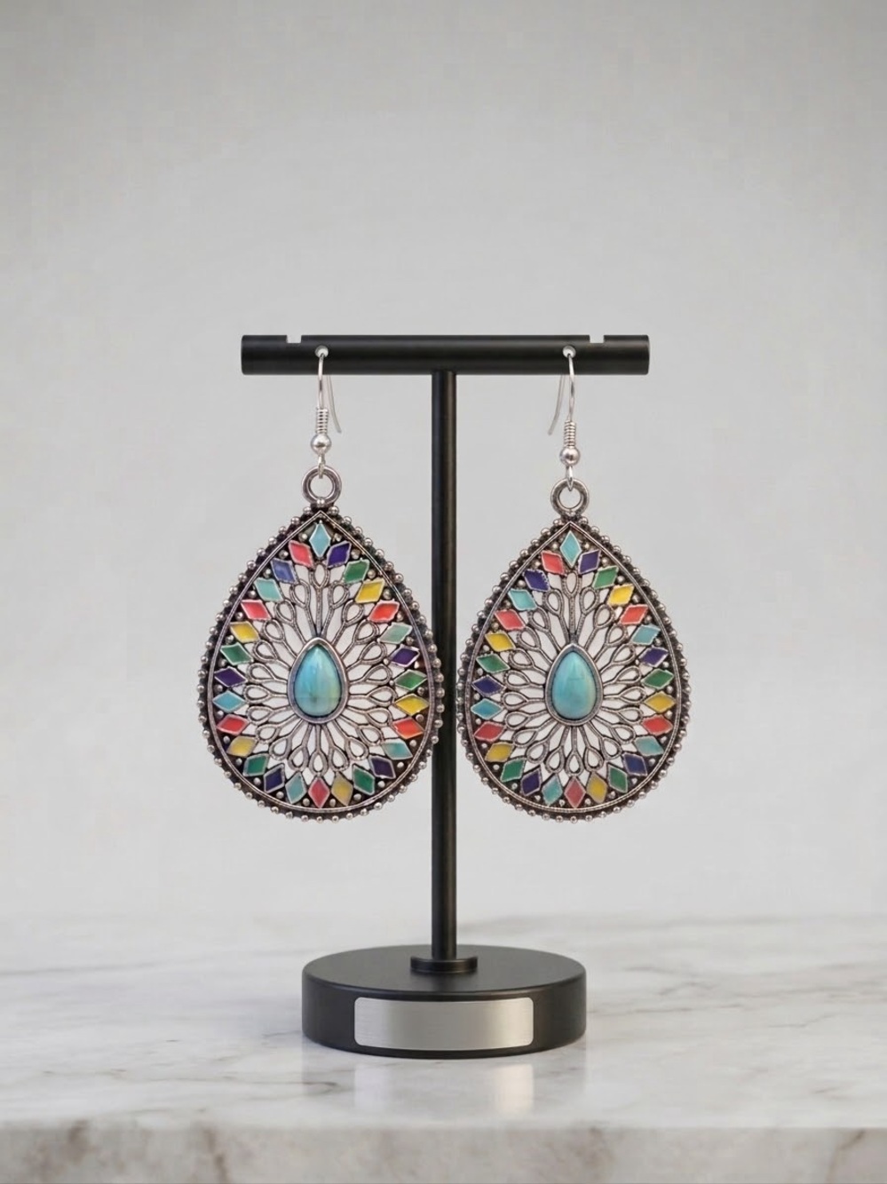 Multicolor Teardrop Mosaic Dangle Earrings - Women Jewelry